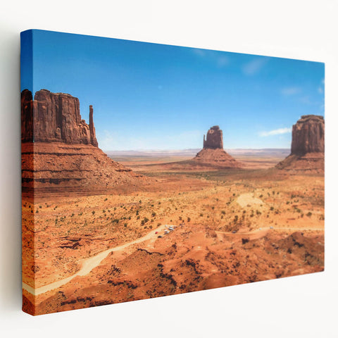 Monument Valley landscape on large stretched canvas, featuring warm earth tones, ideal for kitchen wall art.