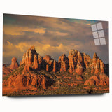 Large abstract depiction of Sedona's landscape in muted earth tones on acrylic glass, ideal for bedroom or dining room art.