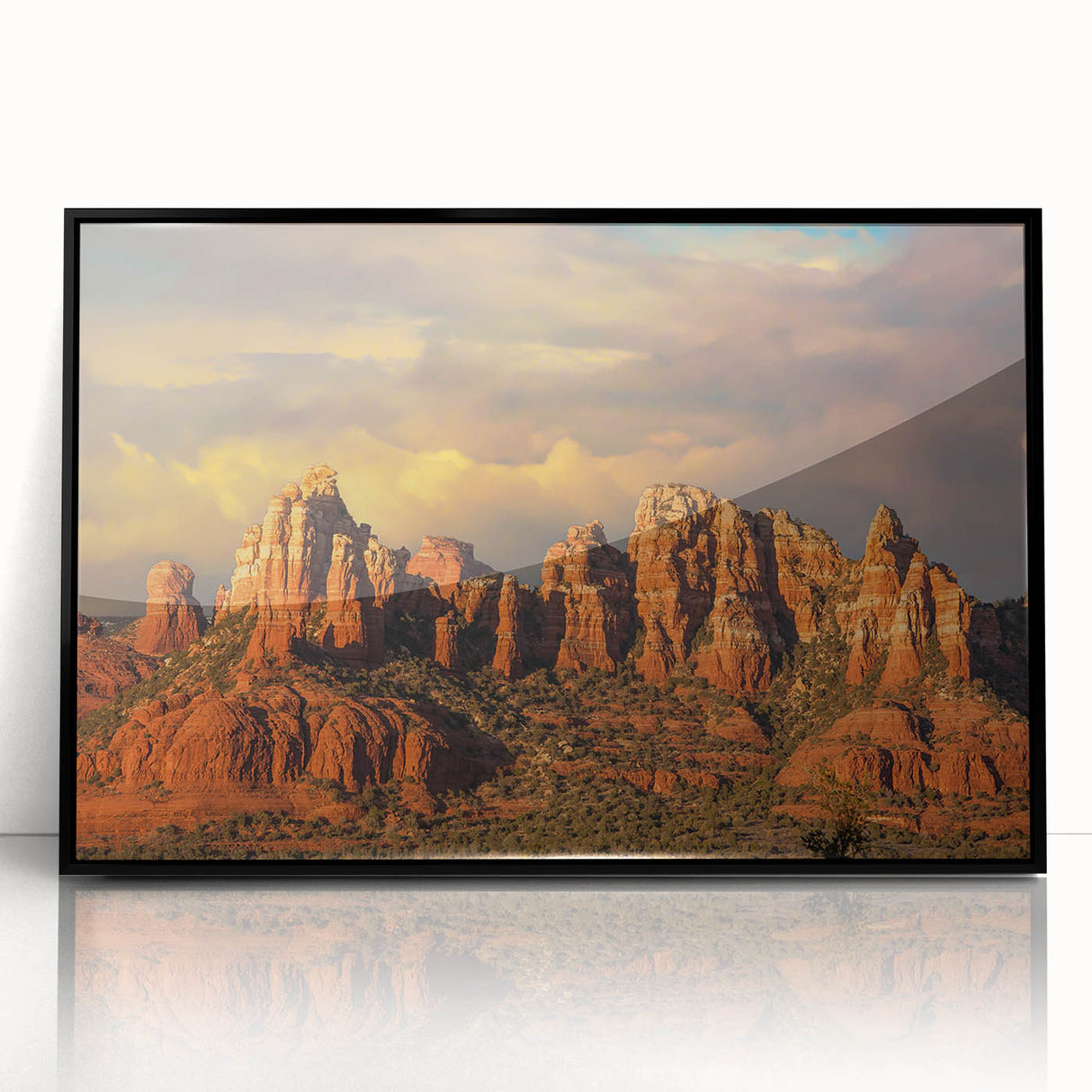 Large abstract wall art depicting Sedona's landscape in muted earth tones on a framed acrylic.