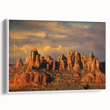 Vintage poster art of Sedona, Arizona landscape on extra large framed canvas, featuring colorful art in black.