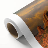 Art Deco style poster of Sedona, Arizona landscape on rolled canvas, featuring muted earth tones.