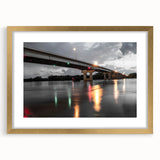 Extra large abstract art print of Arkansas scenery in textured gold frame, using vibrant hues, ideal for living room decor.