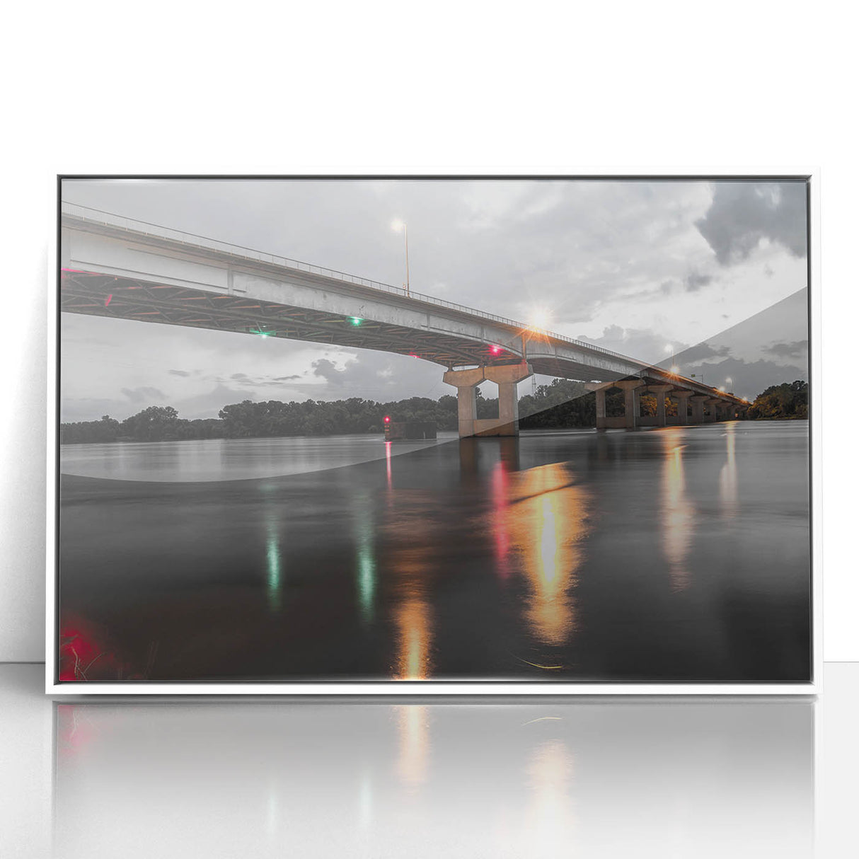 Art deco poster of Arkansas scenery in muted green and beige tones, framed acrylic, suitable for modern nursery decor.