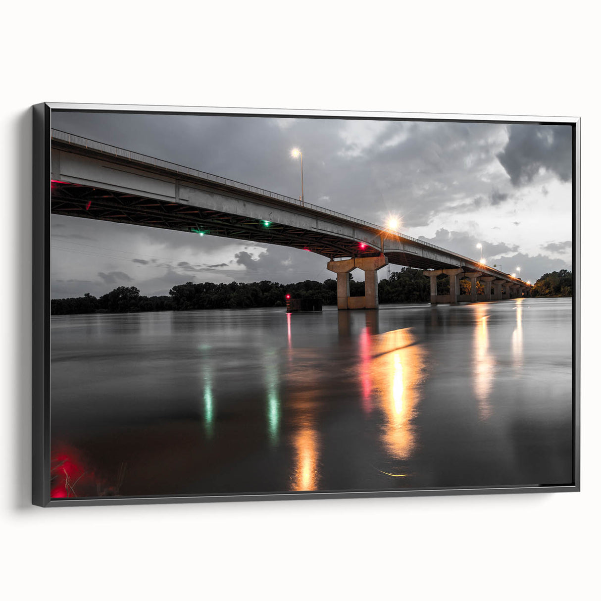 Black and white landscape art painting of Arkansas scenery on framed canvas, suitable for bedroom wall decor.