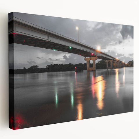 Large art depicting the Arkansas scenery in muted green and brown tones on stretched canvas, ideal for kitchen wall decor.