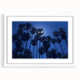 Abstract art print of Beverly Hills with muted earth tones on a white framed canvas, suitable for dining room decor.