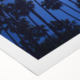 Art deco poster of Beverly Hills scenery in muted pastel shades on rolled canvas, suitable for dining room wall art.