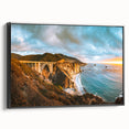 Black and white framed canvas of Big Sur landscape, ideal for bedroom wall decor.