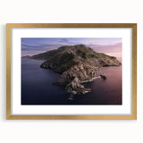 Abstract art print of Catalina, California in textured style with gold frame.