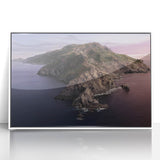 Art deco poster of Catalina, California in muted pastel colors on framed acrylic, suitable for modern nursery decor.