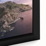 Extra large framed canvas featuring a textured depiction of Catalina, California in black with vibrant colorful accents.