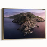 Framed canvas of vintage Catalina, California landscape in black and gold tones, ideal for bedroom wall art.