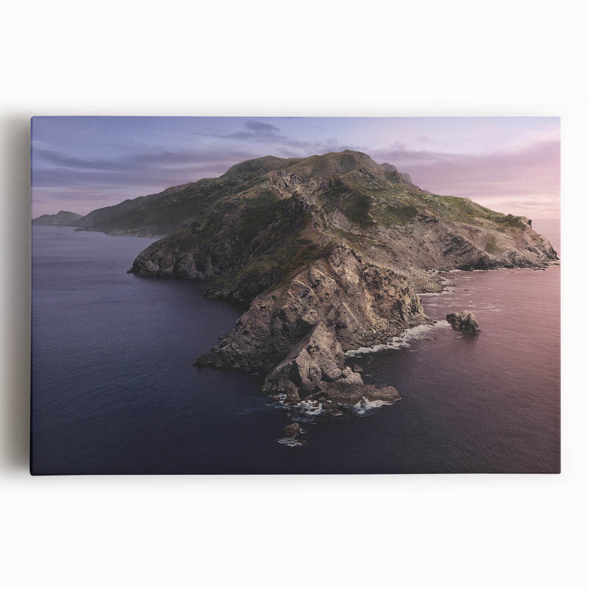 Large black and white photo of Catalina Island on stretched canvas, suitable as kitchen wall art.