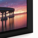 Black wall art featuring a textured Coronado, California scenery in vibrant colors on a framed canvas.