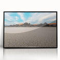 Large abstract wall art of Death Valley in muted earth tones on a framed acrylic, ideal for modern living room decor.