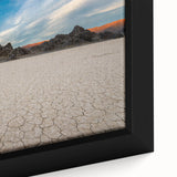 Black wall art featuring textured, colorful depiction of Death Valley on a framed canvas, ideal for living room decor.