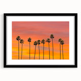 Abstract art print of Hollywood, California, featuring textured, colorful strokes on a large black-framed canvas.