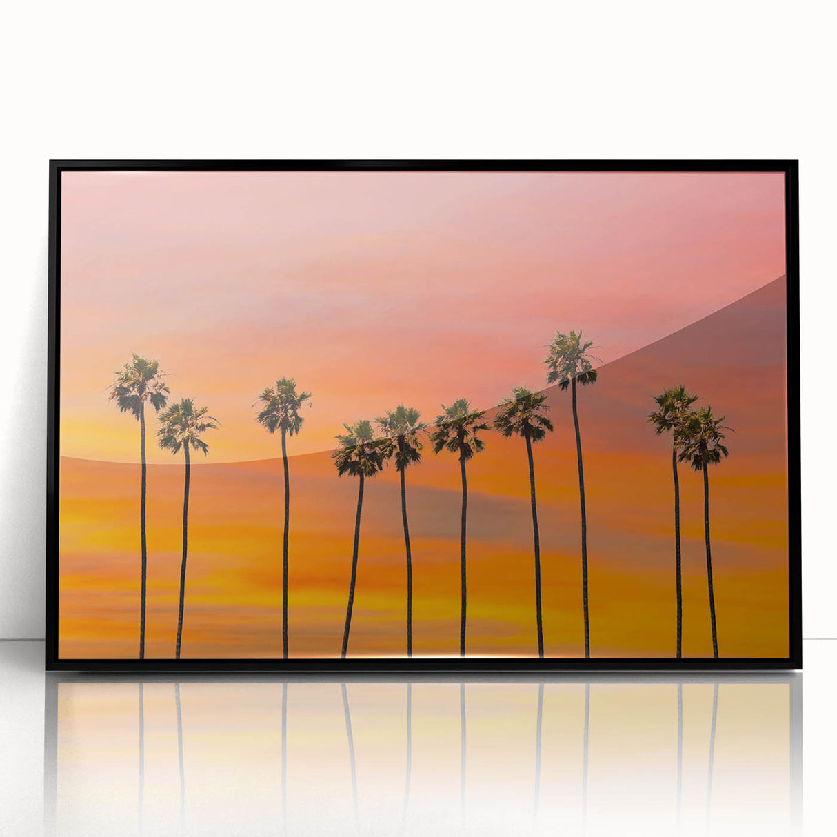 Large abstract wall art depicting the Hollywood, California skyline in muted black and gray tones on a framed acrylic panel.