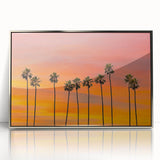 Mid-century modernist art deco Hollywood, California scene in silver-framed acrylic, featuring pastel colors.