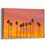 Framed canvas featuring a vintage-style landscape painting of the Hollywood, California scenery in black and gold tones.