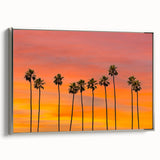 Framed canvas featuring a vintage poster of the Hollywood, California landscape in muted black and colorful accents.