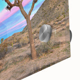Acrylic print of a Joshua Tree in muted earth tones, ideal for dining room art in a mid-century modernist style.