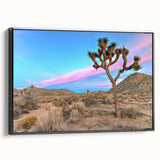 Black and white wall art featuring a Joshua Tree landscape on framed canvas, ideal for bedroom decor.
