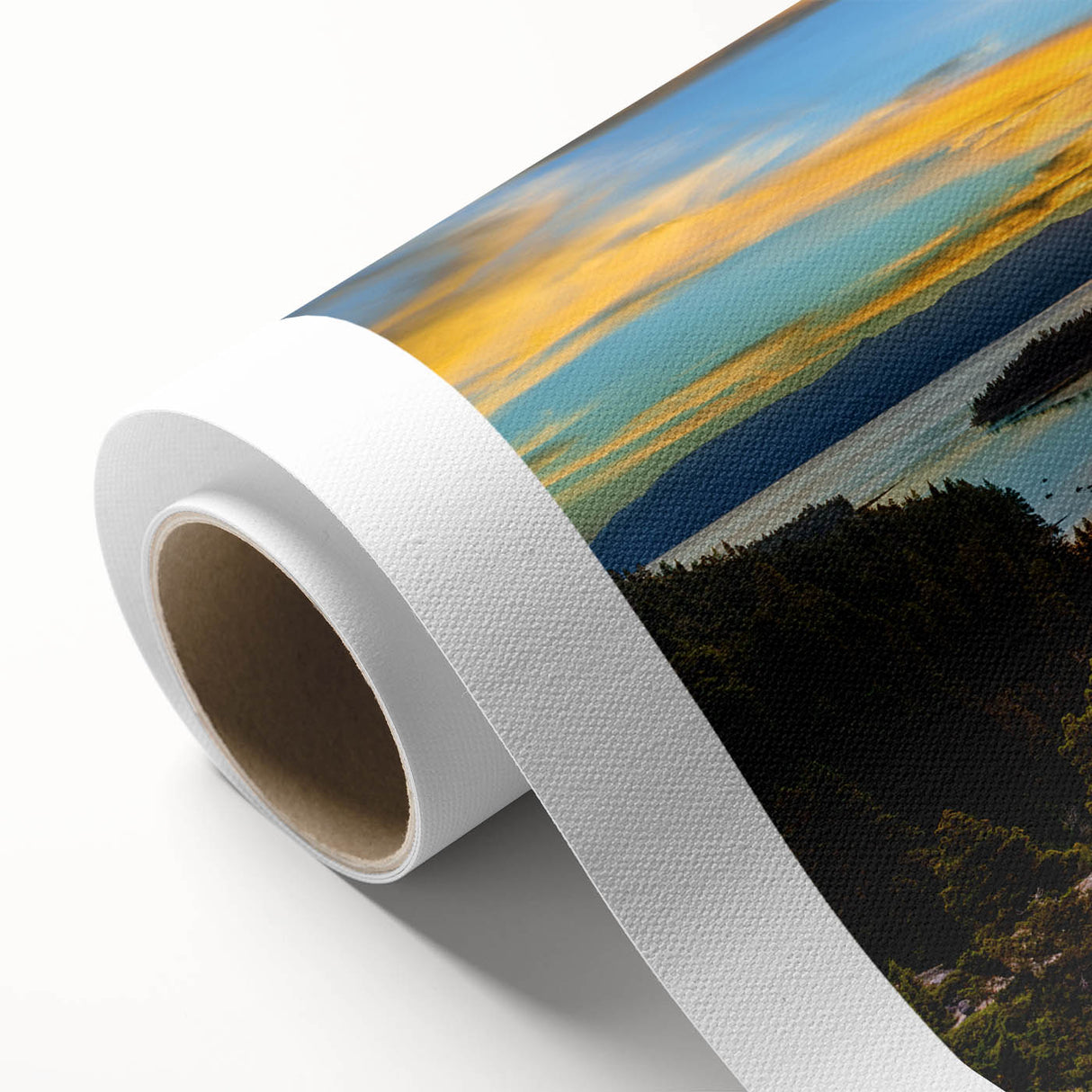 Art Deco poster of Lake Tahoe in muted blue and green tones on rolled canvas, suitable for nursery wall art.