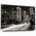 Acrylic print of Los Angeles skyline in muted gray and blue tones, ideal for dining room art.