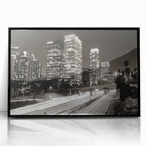 Large abstract wall art depicting Los Angeles with vibrant colors on a black framed acrylic.