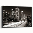 Black and white framed canvas of Los Angeles landscape, ideal for bedroom wall decor.