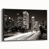 Black and white framed canvas of Los Angeles landscape, ideal for bedroom wall decor.