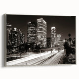 Landscape art painting of Los Angeles skyline in vibrant colors on a framed canvas, ideal for living room decor.