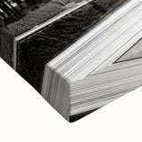 Large art of the Los Angeles skyline in black and white on stretched canvas, ideal for bedroom wall decor.