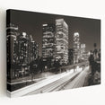 Los Angeles cityscape on large stretched canvas with vibrant sunset colors, suitable for kitchen wall art.