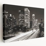 Los Angeles cityscape on large stretched canvas with vibrant sunset colors, suitable for kitchen wall art.