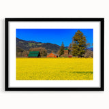 Extra large abstract art print of California's Napa Valley in vibrant colors on a textured canvas, framed in black.