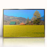 Mid-century modernist art of Napa Valley landscape in gold tones on framed acrylic, suitable for modern art wall decor.