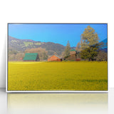 Acrylic print of Napa Valley landscape in muted green and brown tones, framed in white, suitable for modern art wall decor.