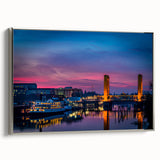 Landscape art painting of Sacramento featuring a colorful palette on a silver-framed canvas.