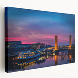 Large canvas print of Sacramento cityscape in muted earth tones, ideal for kitchen wall art.