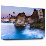 Acrylic print of San Diego skyline in muted blue and gray tones, suitable for bedroom or dining room decor.