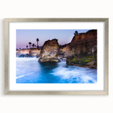 Textured abstract art print of San Diego scenery in muted earth tones on a framed canvas, ideal for bedroom art.