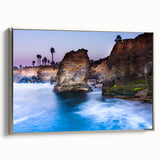 Framed canvas depicting a vintage-style San Diego landscape in vibrant colors, ideal for living room decor.