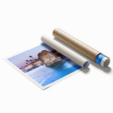 Extra large rolled print of San Diego scenery with floral elements in soft pastel shades.