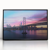 Large abstract wall art depicting San Francisco's skyline in muted gray and blue tones on a framed acrylic.