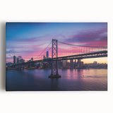 Black and white photo of the San Francisco skyline on stretched canvas, suitable as large kitchen wall art.
