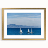 Extra large abstract art print of Santa Barbara scenery in muted earth tones, framed in gold, ideal for living room decor.