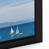 Framed canvas featuring a textured depiction of Santa Barbara's landscape in vibrant colors, ideal for living room decor.