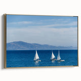 Framed canvas of a vintage-style Santa Barbara landscape in muted gold and black tones, ideal for bedroom wall art.